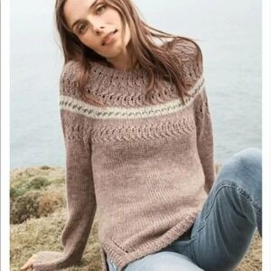 Garnet Hill Pointelle Fair Isle Sweater Pullover Scoop Neck Baby Alpaca Large